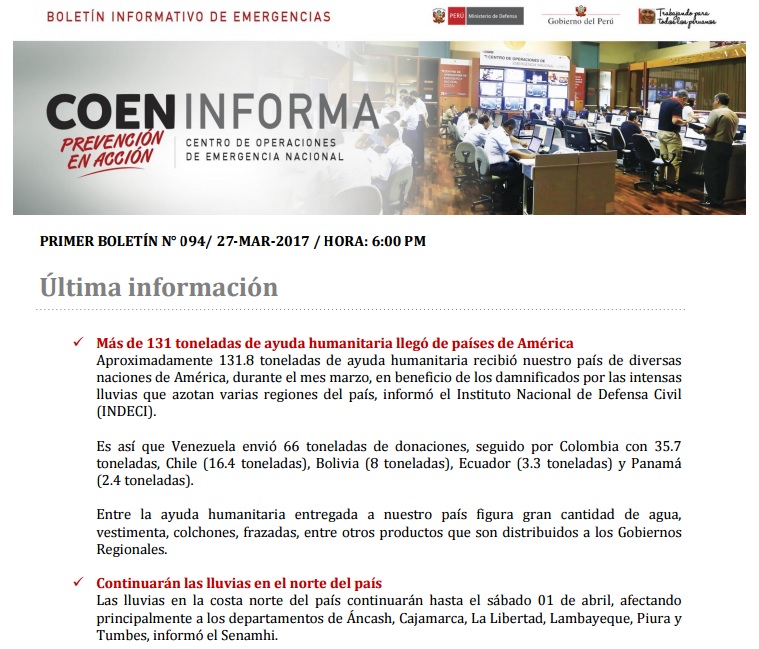 Boletin Informativo Emergencia 94