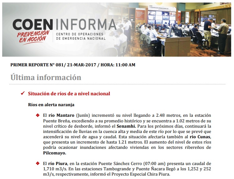 Boletin Informativo de Emergencia Nº 81