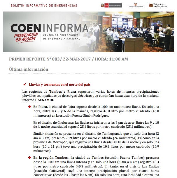 Boletin Informativo de Emergencia Nº 83