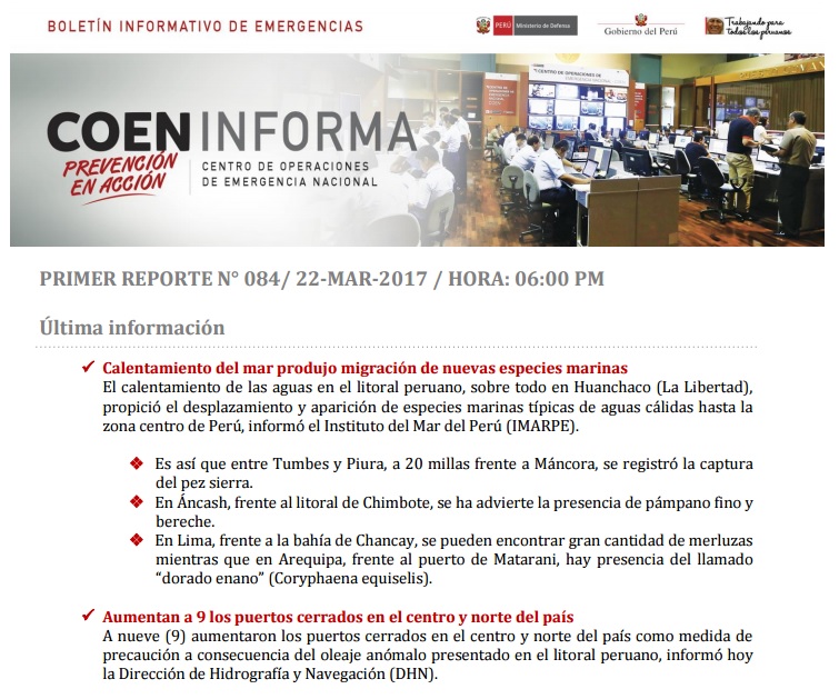 Boletin Informativo de Emergencia Nº 84