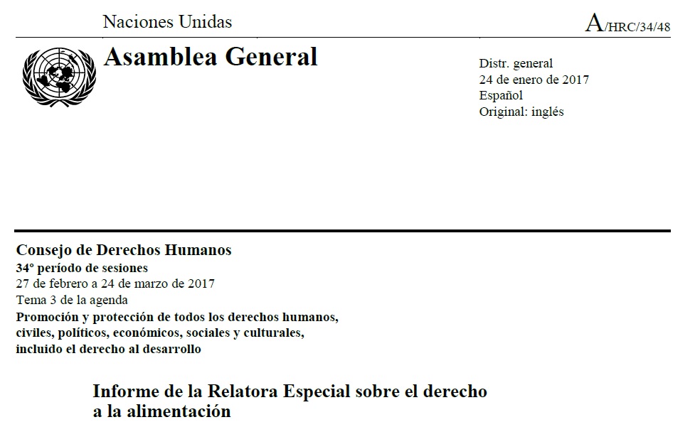 Informe de la Relatora Especial sobre el derecho a la alimentación