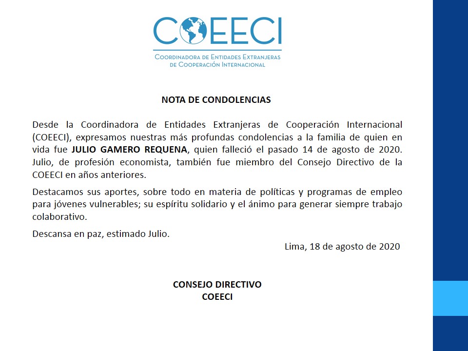 Nota de condolencias - Julio Gamero Requena
