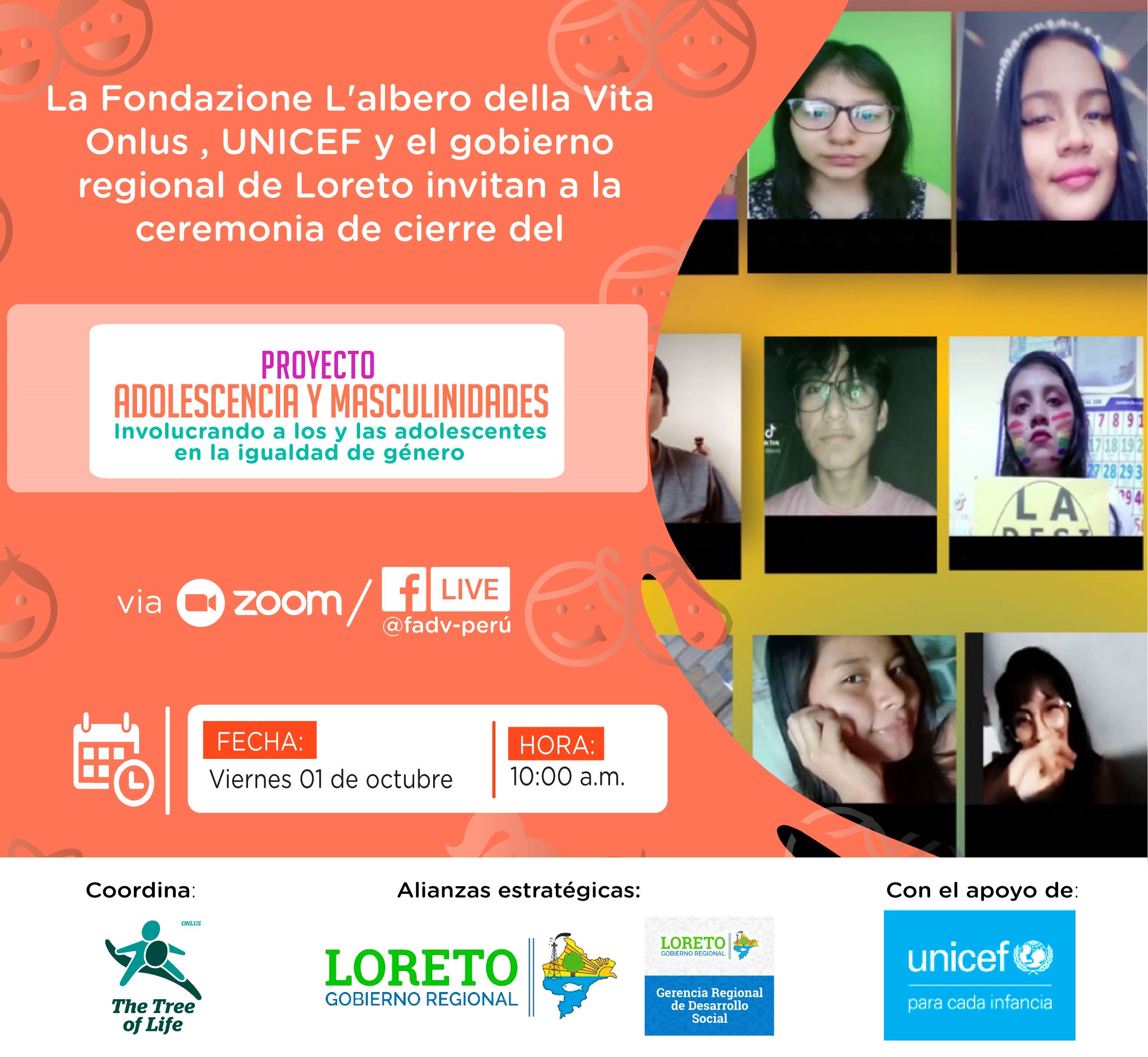Invitación a la ceremonia de cierre del proyecto “Adolescencia y Masculinidades: Involucrando a los y las adolescentes en la igualdad de género”